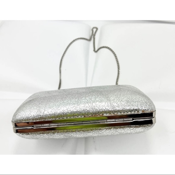Milly Silver Foiled Hard Clutch Formal Small Chain Shoulder Bag Metallic - Picture 7 of 13